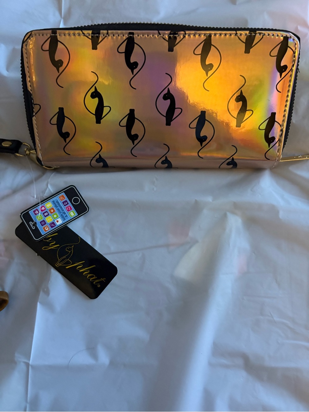 Baby Phat Holographic Iridescent Cat Pattern Zip Wallet